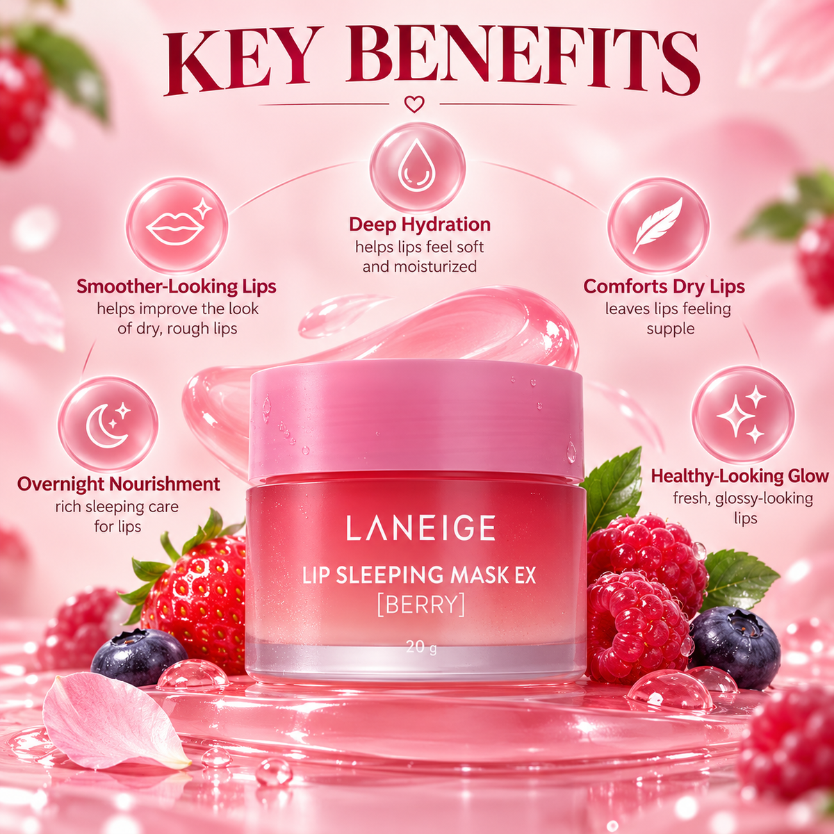 LANEIGE Lip Sleeping Mask EX, Berry, 20g