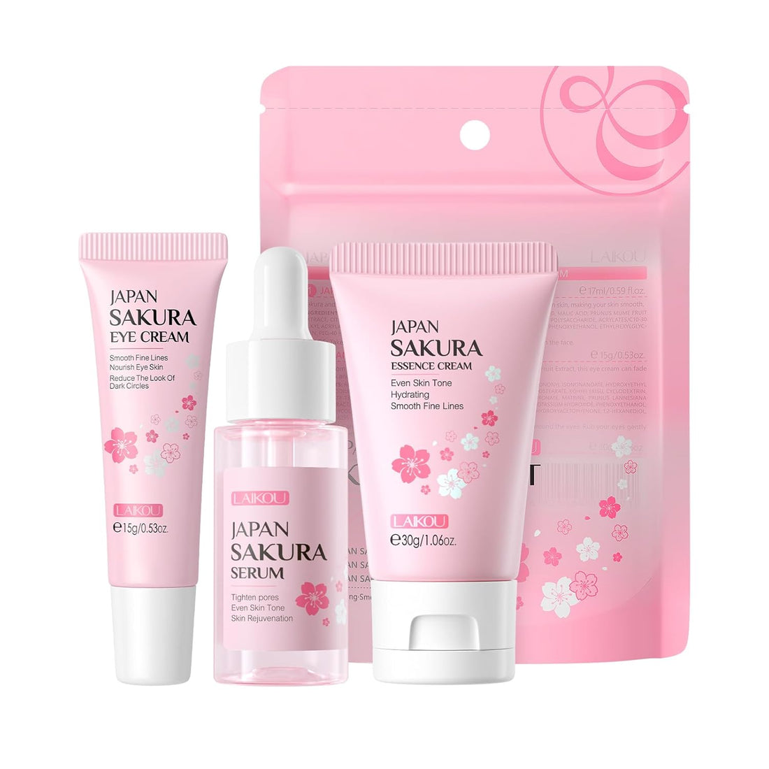 Japan Sakura Travel Skincare Set – Hydrating Serum, Eye Cream & Face Cream