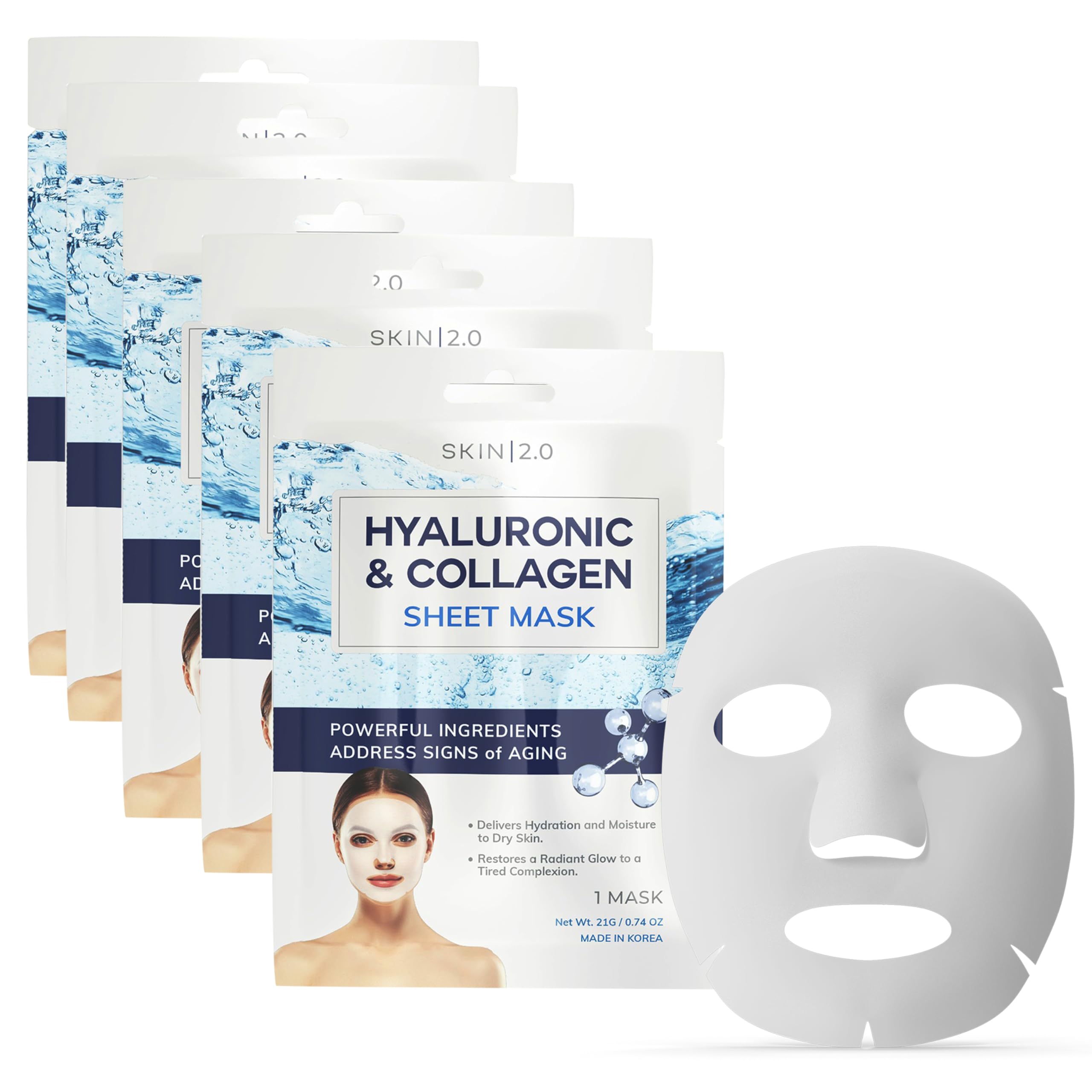 Skin 2.0 Hyaluronic Acid & Collagen Sheet Mask front of the mask packaging

