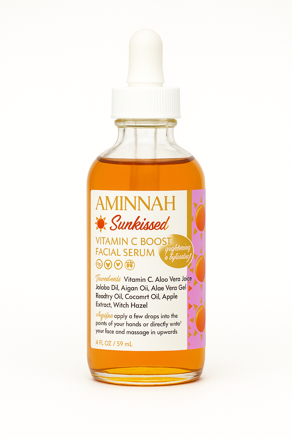 AMINNAH Sunkissed Vitamin C Boost Facial Serum bottle and dropper detail