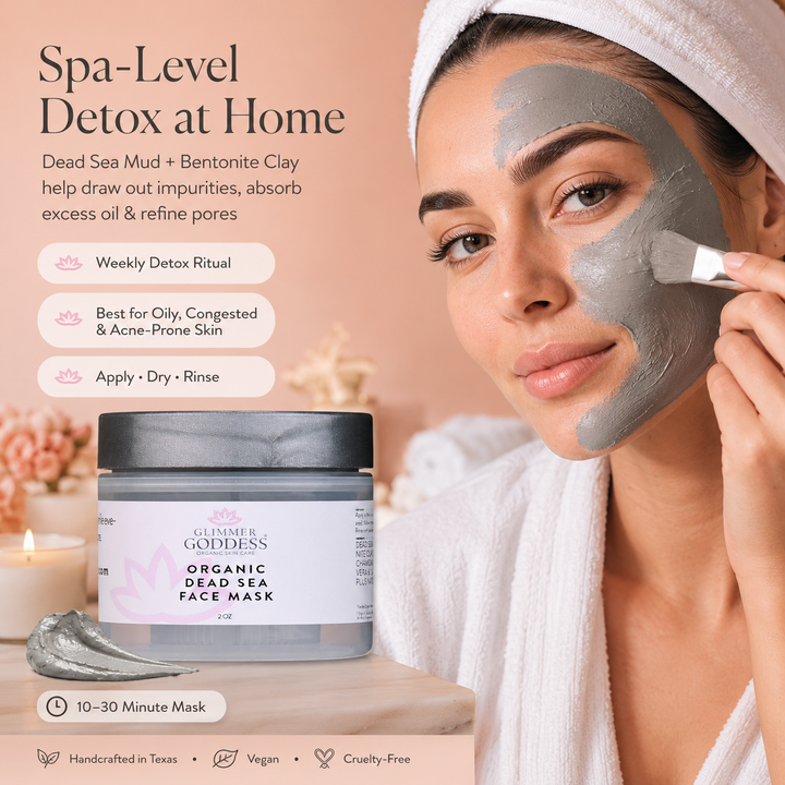 Organic Dead Sea Mud Mask Detoxifying Exfoliating Treatment front of the jar or tube