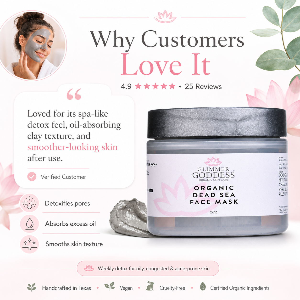 Organic Dead Sea Mud Mask Detoxifying Exfoliating Treatment mask texture close-up