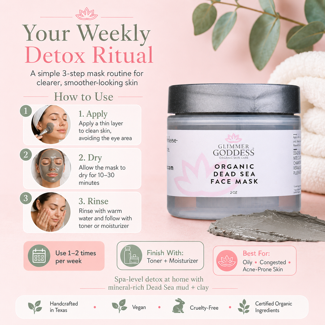 Organic Dead Sea Mud Mask Detoxifying Exfoliating Treatment the mask applied on the face