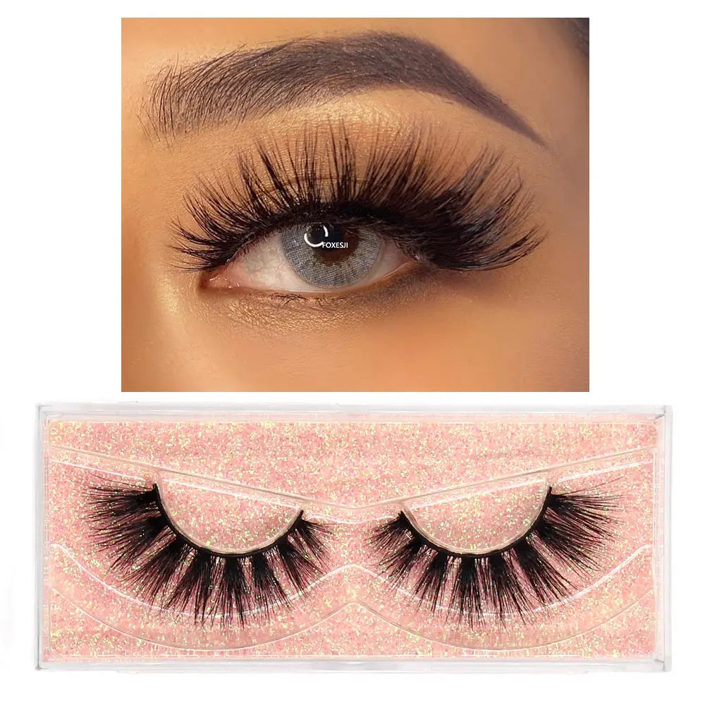 FOXESJI Lashes 3D Mink Eyelashes Natural Long Fluffy Dramatic Strip Eye Lashes Eyelash Extension Soft False Eyelashes Makeup