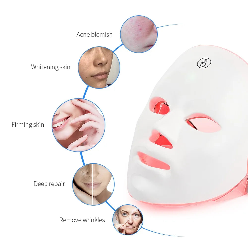 Rechargeable 7-Color LED Face Mask At-Home Light Therapy the device shown in use