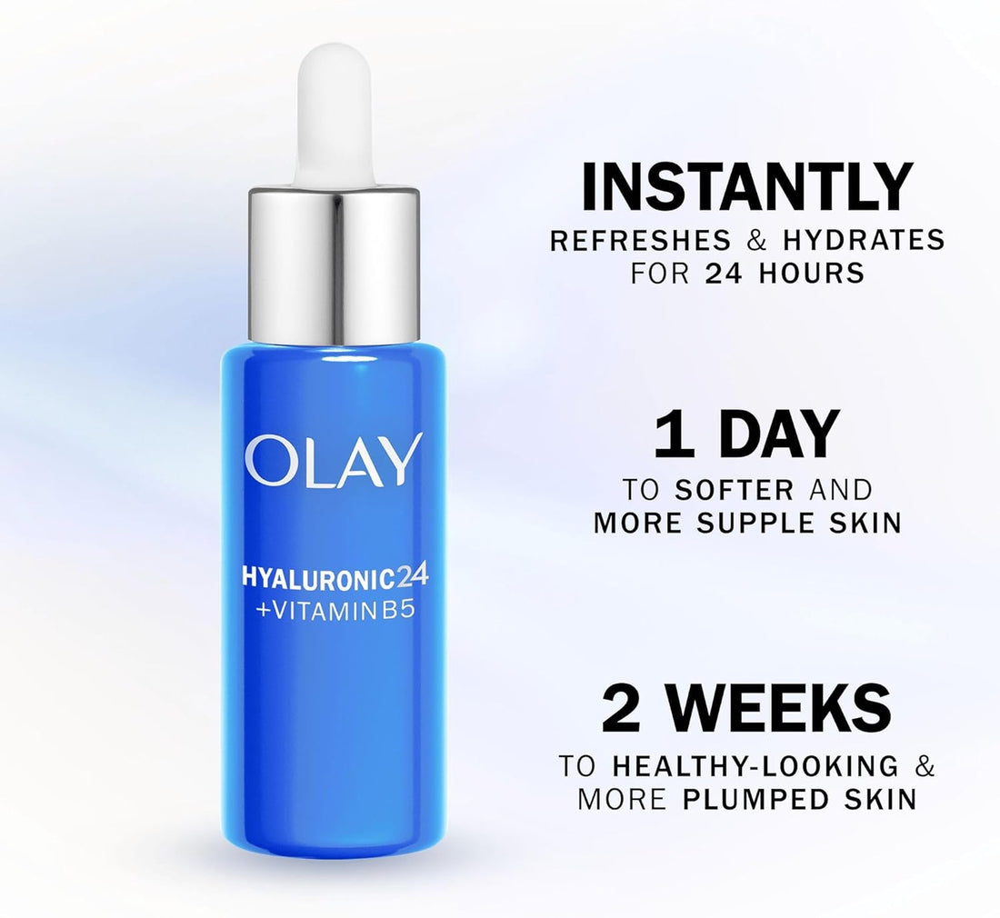 Olay Hyaluronic Hydra Boost Serum bottle and dropper detail