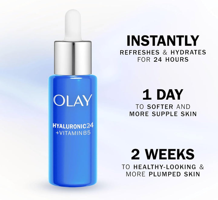 Olay Hyaluronic Hydra Boost Serum bottle and dropper detail