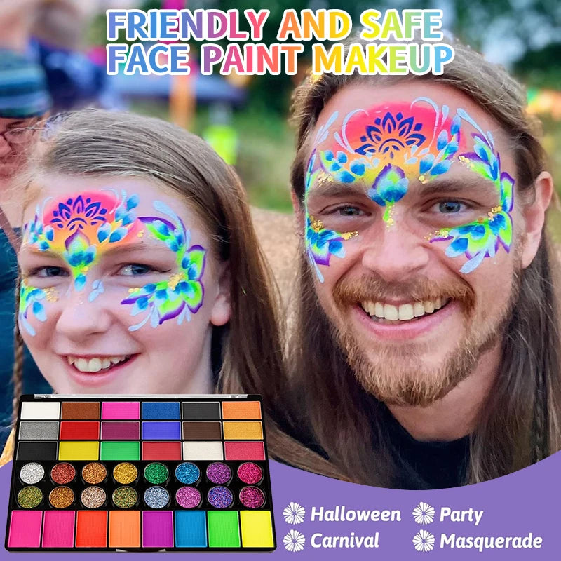 Painted 42 Colors Face Paint Kit for Kids, Non-Toxic Water Activated Face Paint Palette with Brushes, For Carnival, Halloween