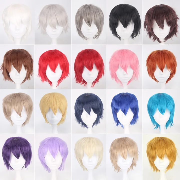 Cosplay Wig 30cm Short Anime Wig Heat Resistant Synthetic Hair Halloween Party Wigs + Wig Cap