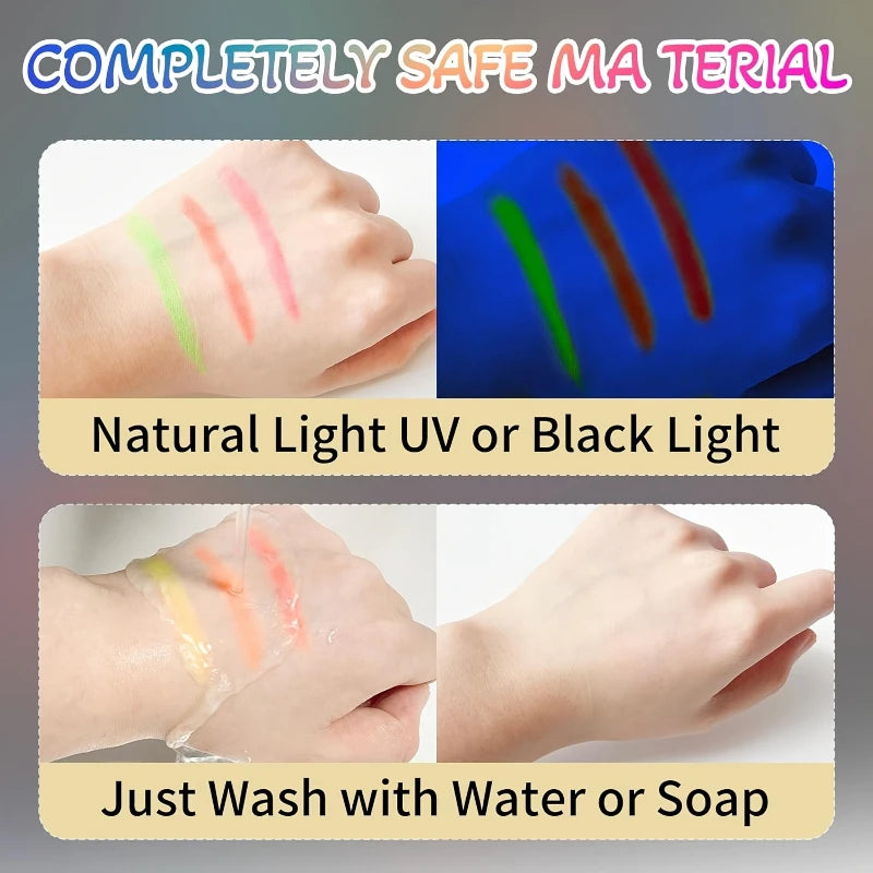 12pcs UV Neon Face Body Paint Kit,Fluorescent Glow in The Dark Face Paint Crayons Sticks for Mardi Halloween Masquerade Makeup