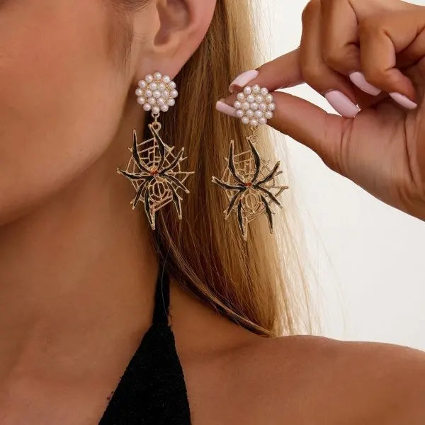 Halloween Pumpkin Dangle Earrings for Women Crystal Zircon Ghost Spider Long Tassel Dripping Oil Earring Party Festival Jewelry