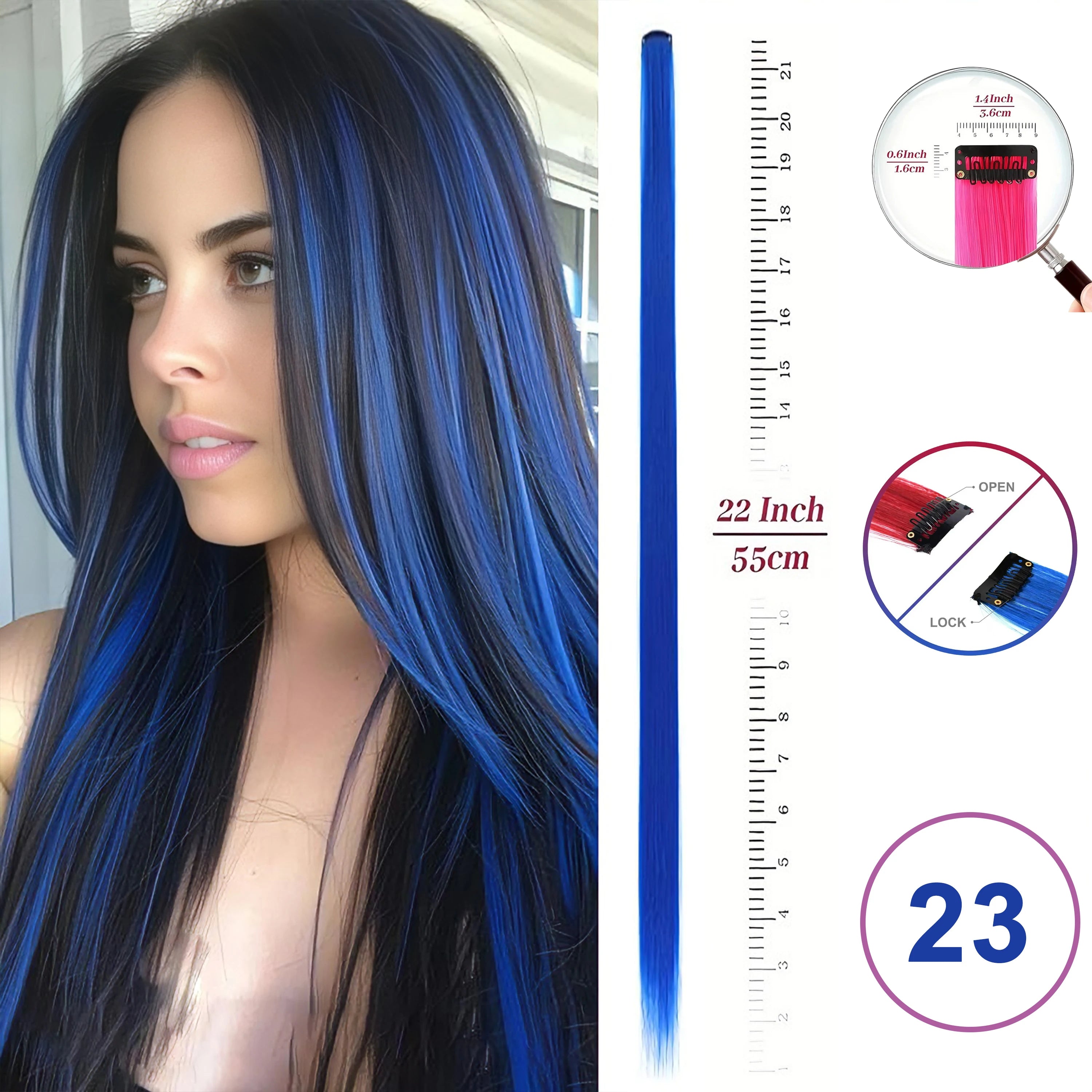 Hair Extensions Clip in 22 Inch Colored Hair Extensions Party Highlights Long Straight Synthetic Hairpieces for Women Kids Girls
