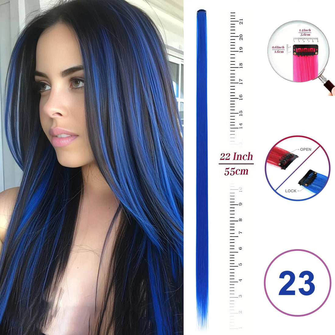 Hair Extensions Clip in 22 Inch Colored Hair Extensions Party Highlights Long Straight Synthetic Hairpieces for Women Kids Girls