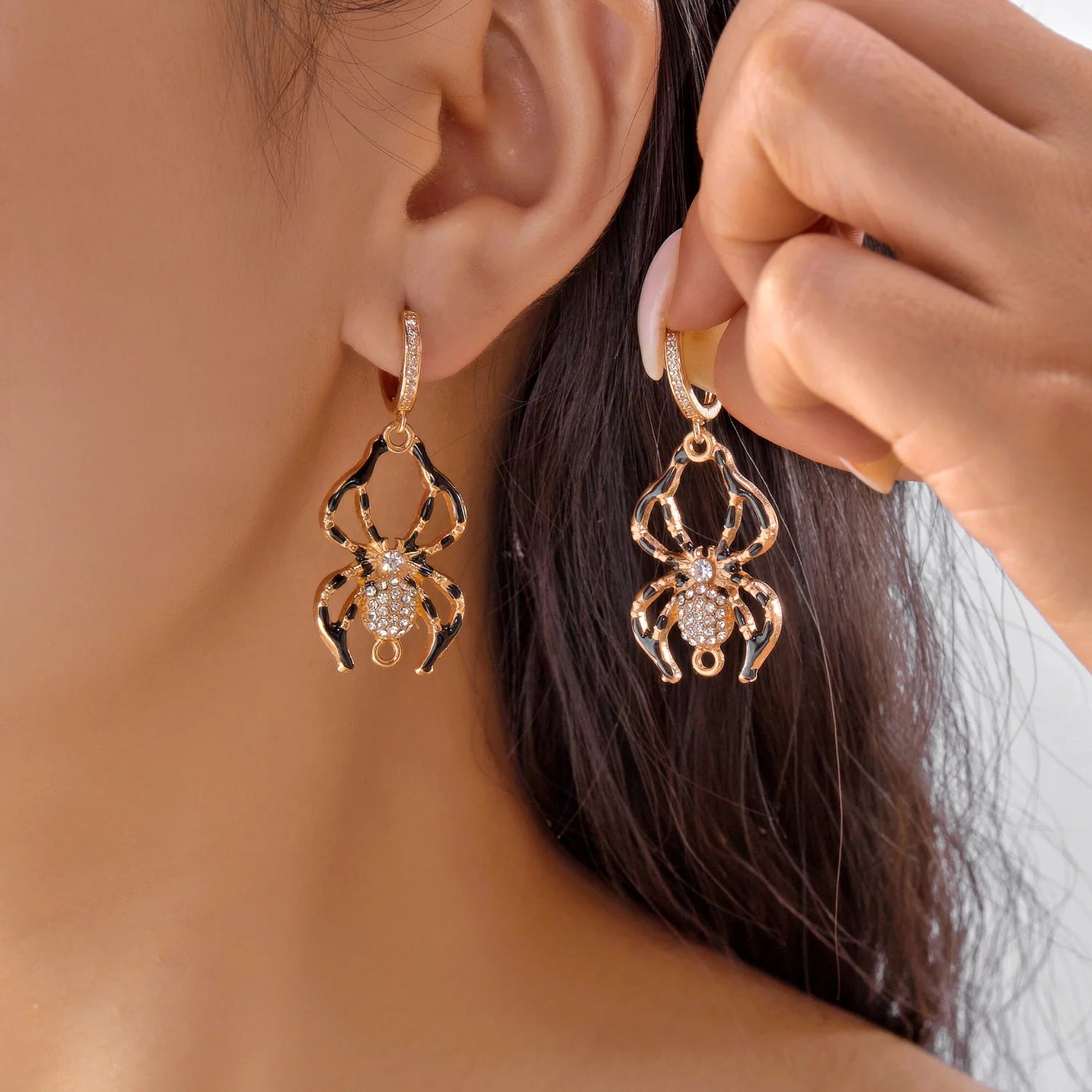 Halloween Pumpkin Dangle Earrings for Women Crystal Zircon Ghost Spider Long Tassel Dripping Oil Earring Party Festival Jewelry