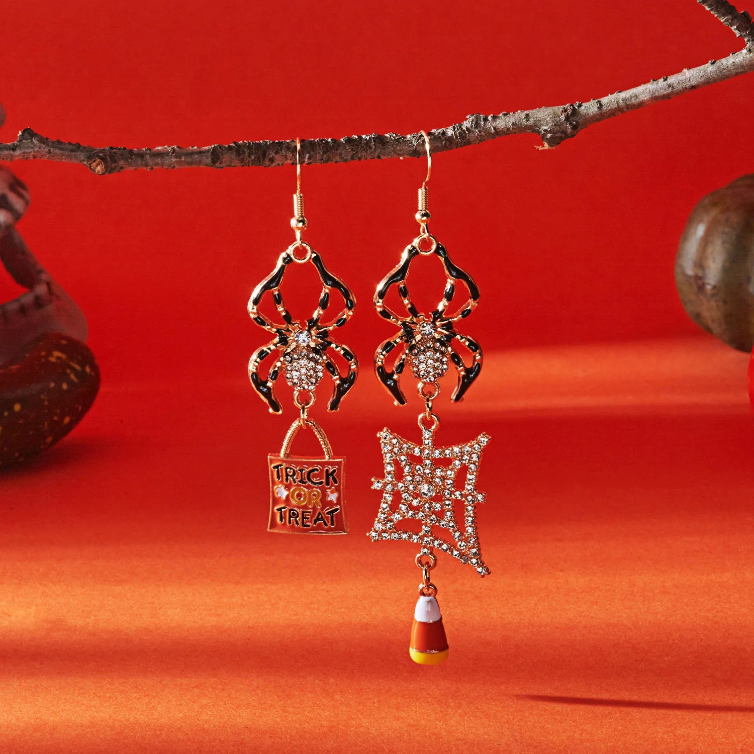 Halloween Pumpkin Dangle Earrings for Women Crystal Zircon Ghost Spider Long Tassel Dripping Oil Earring Party Festival Jewelry
