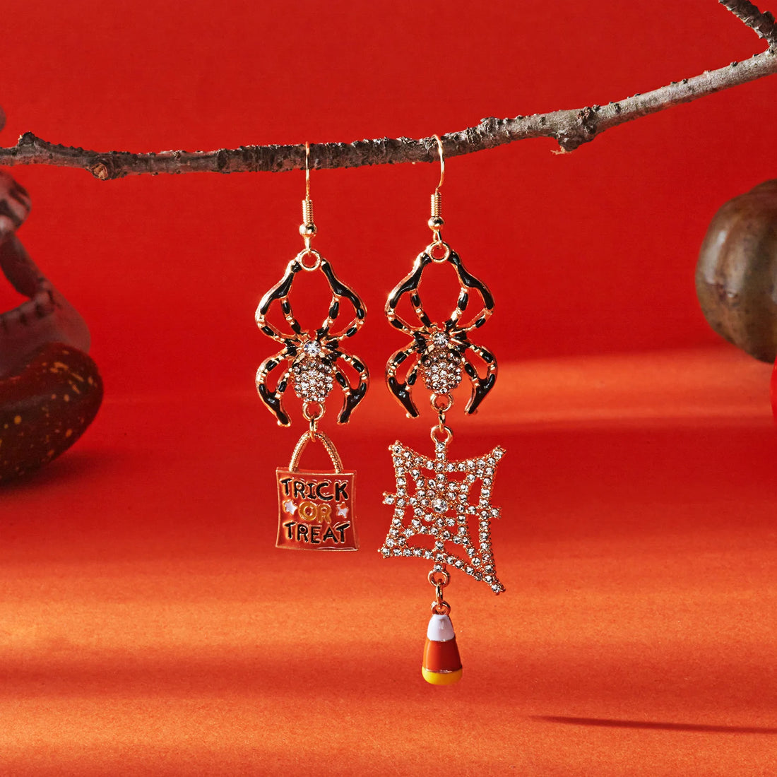 Halloween Pumpkin Dangle Earrings for Women Crystal Zircon Ghost Spider Long Tassel Dripping Oil Earring Party Festival Jewelry