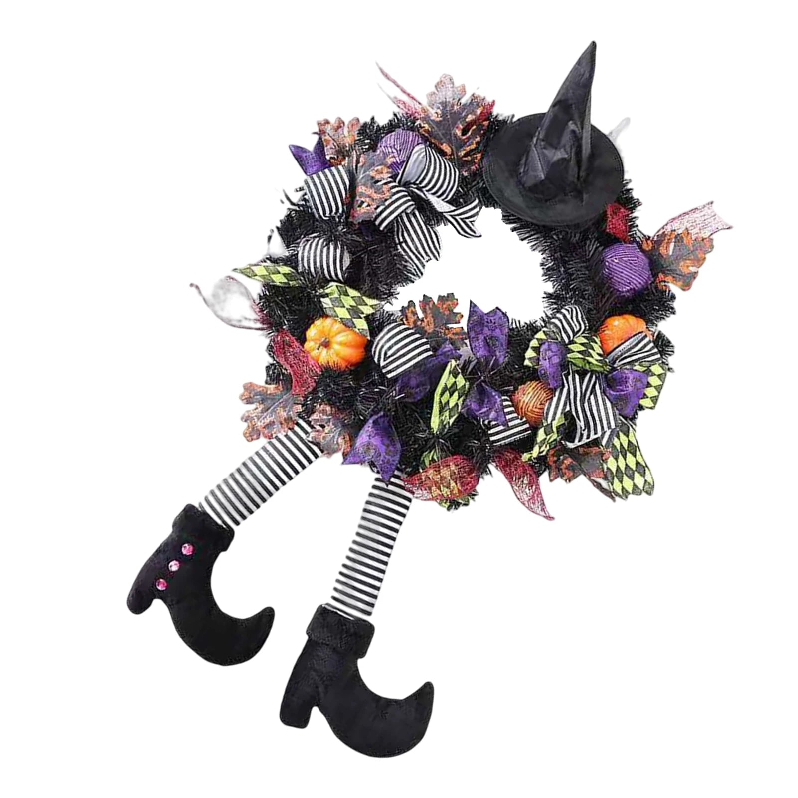 Halloween Wreath Long Legged Wicked Witch Front Door Garlands Decor Hat Leg Mesh Halloween Decorations Wall Hanging Pendant