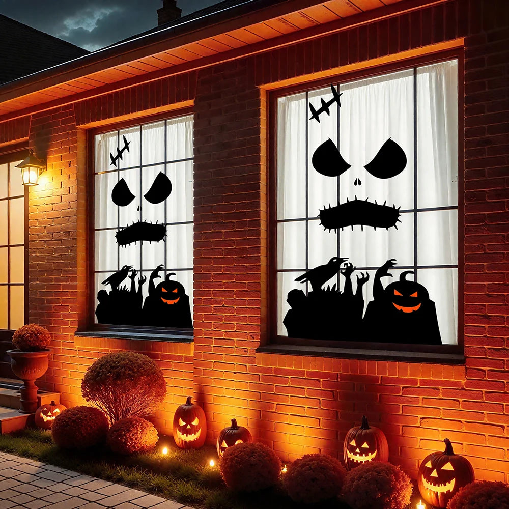 Halloween Decorations Room Door Stickers Window Decor Skeleton Hand Pumpkin DIY Window Stickers Ghost Devil Witch Hat Decor