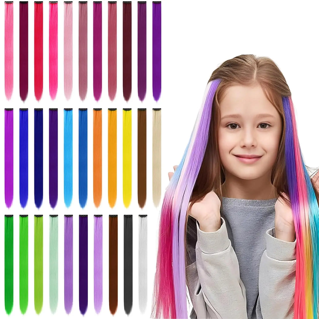 Hair Extensions Clip in 22 Inch Colored Hair Extensions Party Highlights Long Straight Synthetic Hairpieces for Women Kids Girls