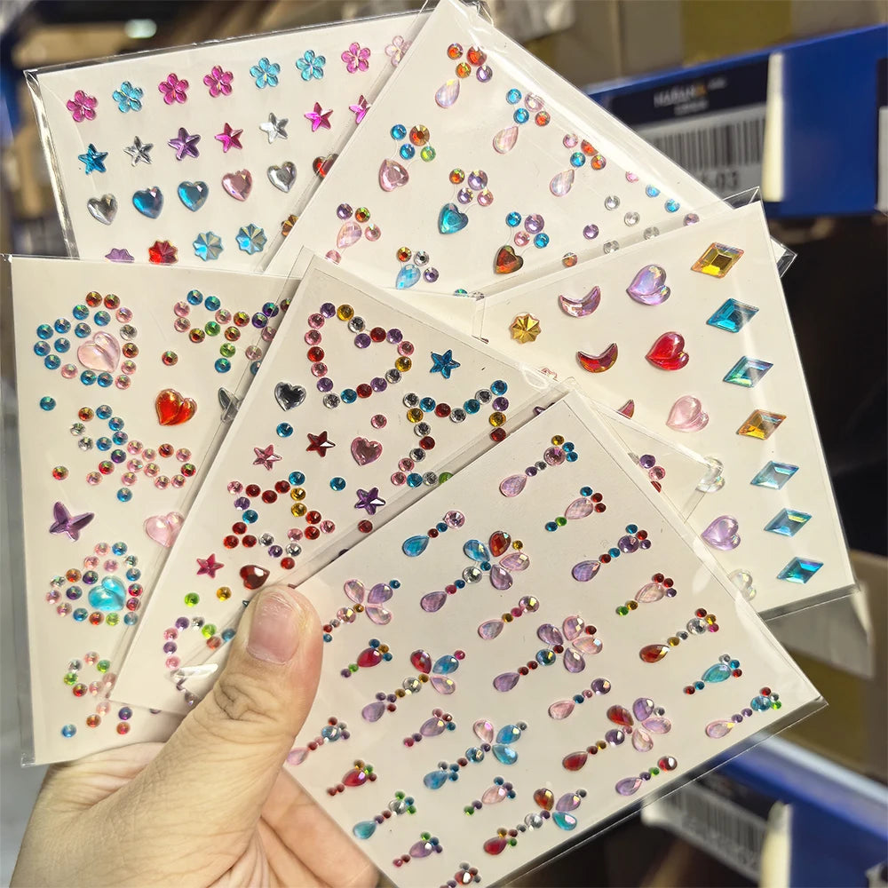 1pcs Laser Sparkle Stars Diamond/Pearls Face Gems Stickers Heart Moon Shape Rhinestones for Eyes/Face Stickers Temporary Tattoos