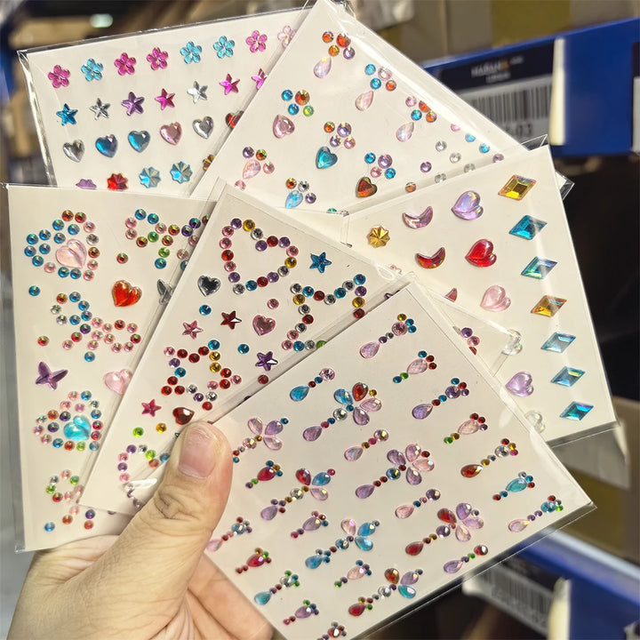 1pcs Laser Sparkle Stars Diamond/Pearls Face Gems Stickers Heart Moon Shape Rhinestones for Eyes/Face Stickers Temporary Tattoos