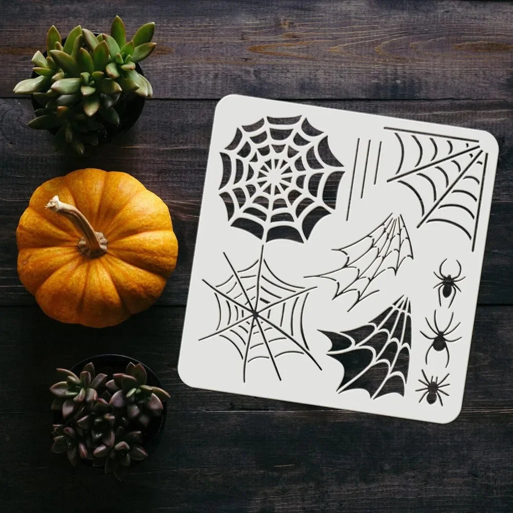 Spiderweb Stencil 11.8x11.8inch Reusable Spiderweb and Spider Stencil Spider Drawing Stencil DIY Arts and Crafts Spider Web