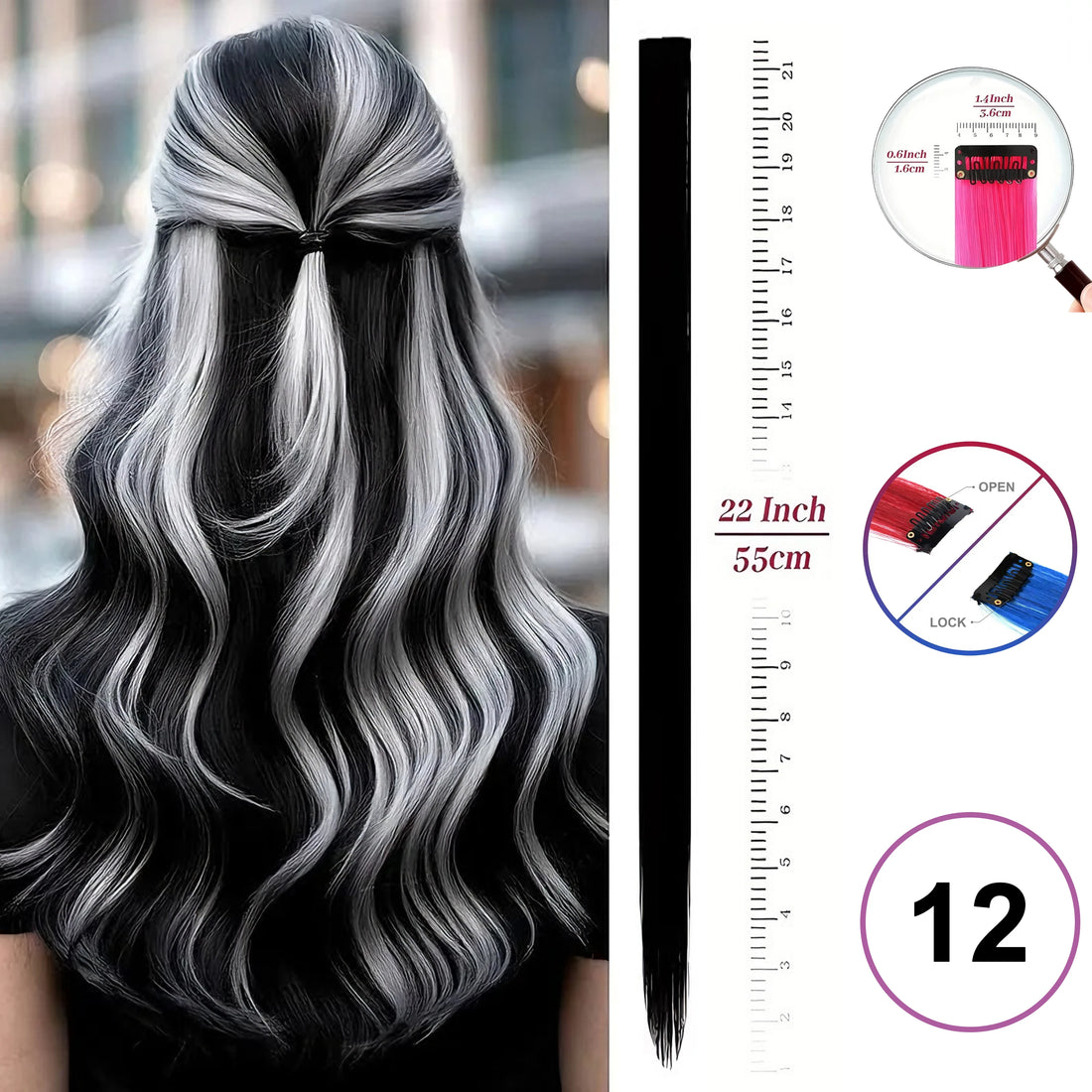 Hair Extensions Clip in 22 Inch Colored Hair Extensions Party Highlights Long Straight Synthetic Hairpieces for Women Kids Girls