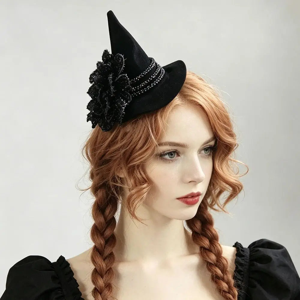 Flower Witch Hat Hair Clip Skull Spider Gothic Style Halloween Hair Clip Headdress Dark Black Witch Hairpins Cosplay
