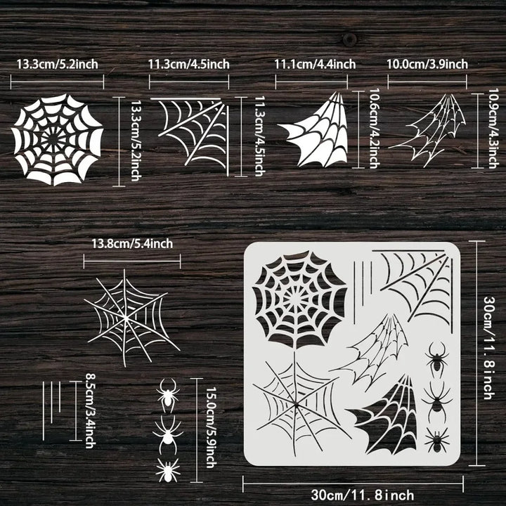 Spiderweb Stencil 11.8x11.8inch Reusable Spiderweb and Spider Stencil Spider Drawing Stencil DIY Arts and Crafts Spider Web