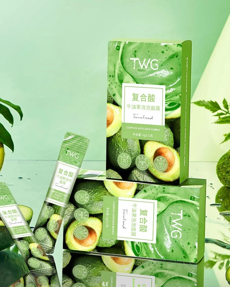 Avocado Bubble Facial Mask Set Deep Cleansing 12pcs