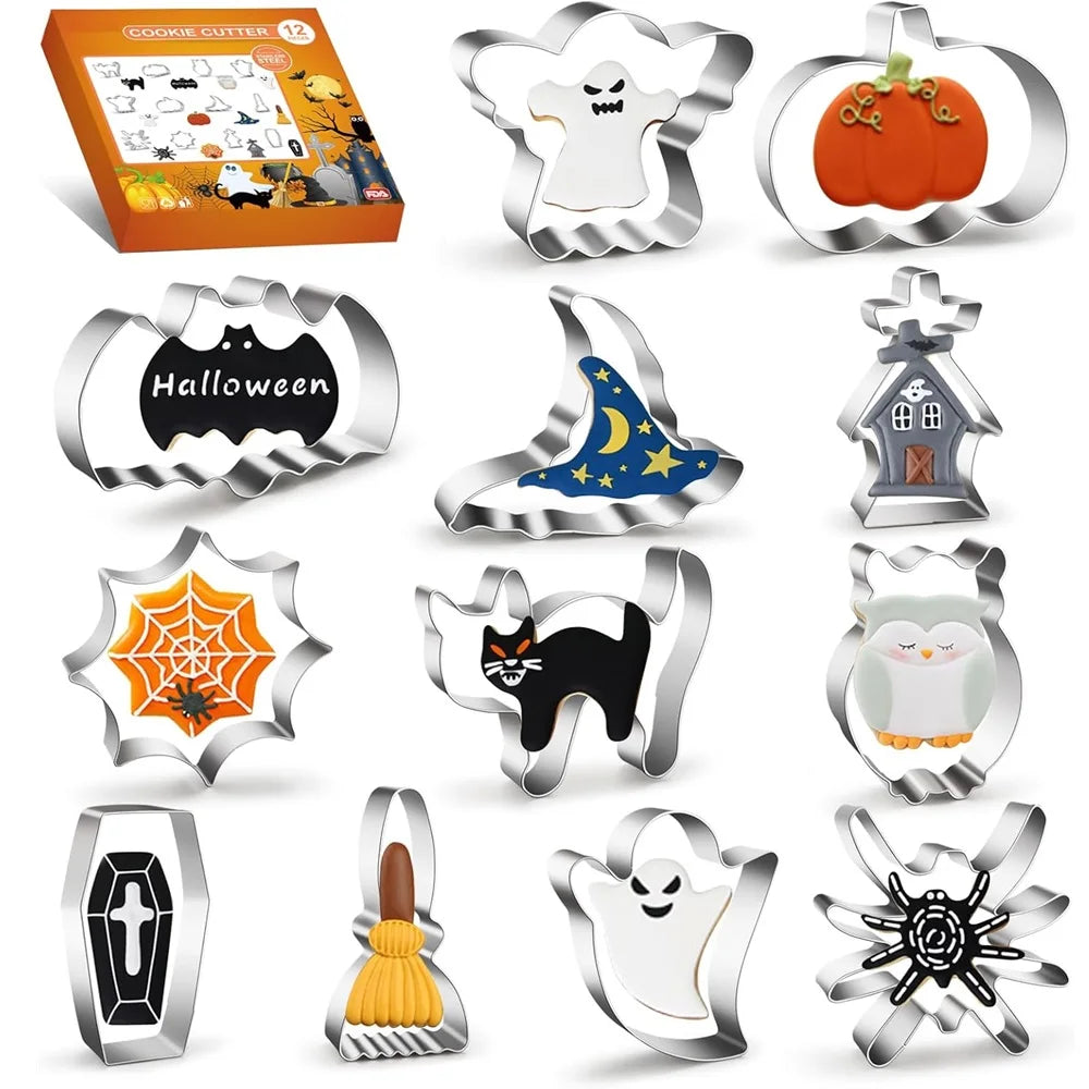 12PCS Halloween Cookie Molds Stainless Steel Cartoon Cookie Molds Bat Shape DIY Decorative Molds Baking Molds Kitchen BakingTooL
