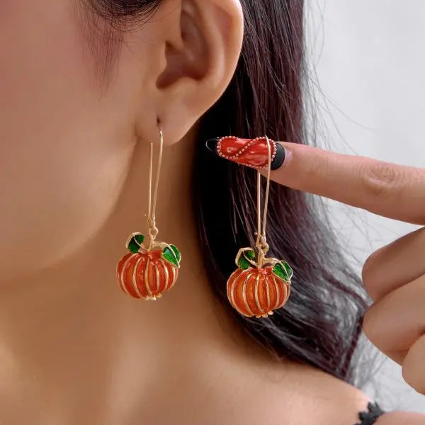 Halloween Pumpkin Dangle Earrings for Women Crystal Zircon Ghost Spider Long Tassel Dripping Oil Earring Party Festival Jewelry