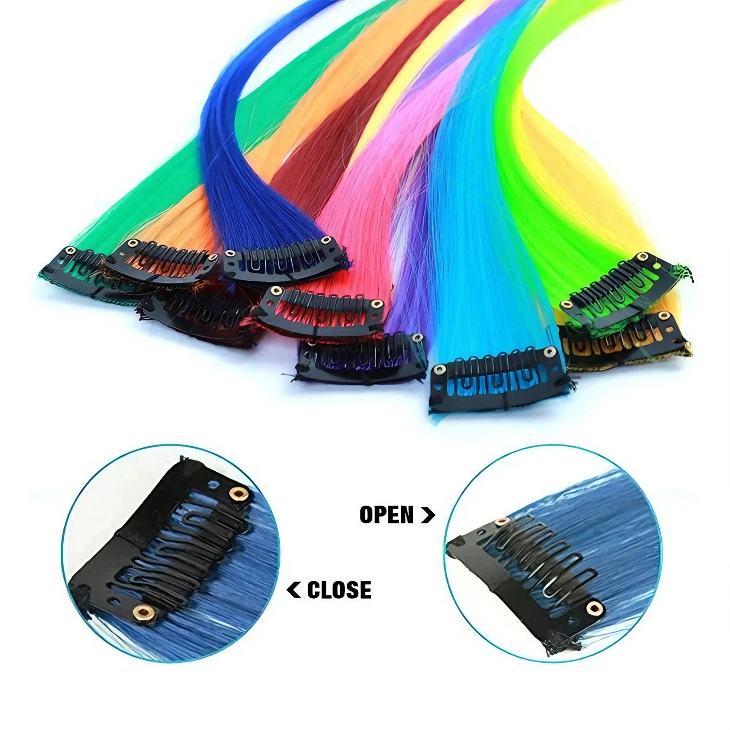 Hair Extensions Clip in 22 Inch Colored Hair Extensions Party Highlights Long Straight Synthetic Hairpieces for Women Kids Girls