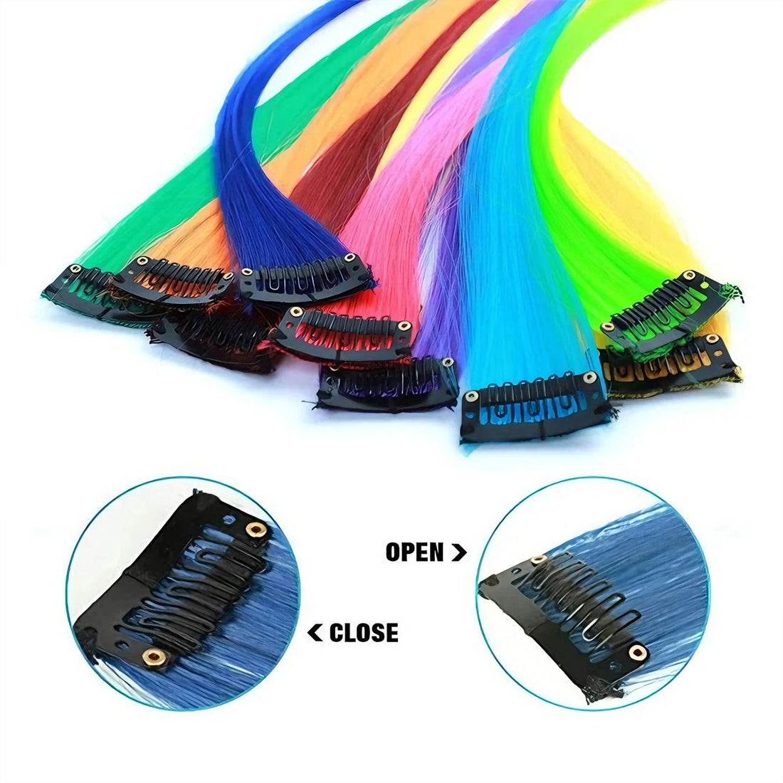 Hair Extensions Clip in 22 Inch Colored Hair Extensions Party Highlights Long Straight Synthetic Hairpieces for Women Kids Girls