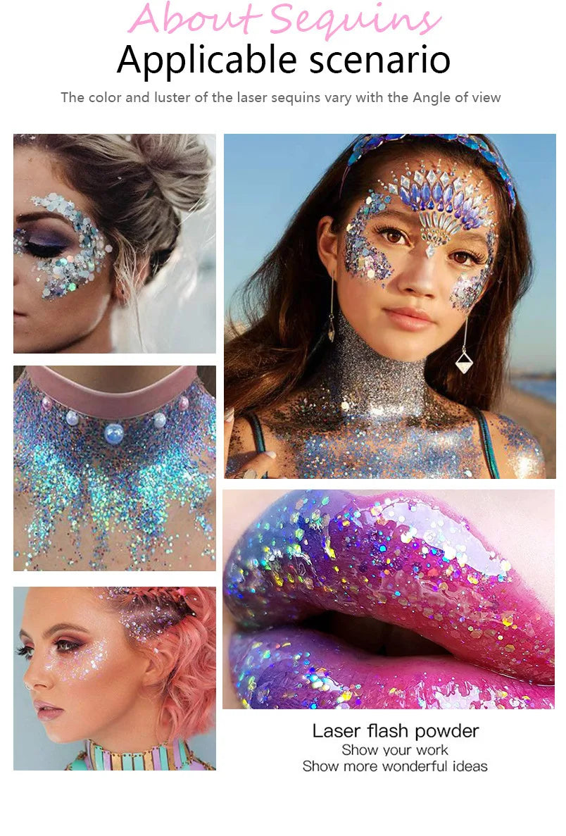 20 Colors Body Glitter Gel Mermaid's Scale Chunky Glitter Sequins Gel  for Face Body Hair Nail Christmas and Party