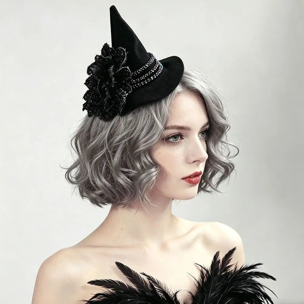 Flower Witch Hat Hair Clip Skull Spider Gothic Style Halloween Hair Clip Headdress Dark Black Witch Hairpins Cosplay