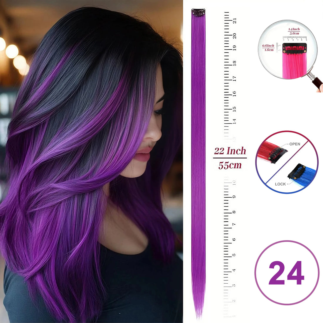 Hair Extensions Clip in 22 Inch Colored Hair Extensions Party Highlights Long Straight Synthetic Hairpieces for Women Kids Girls
