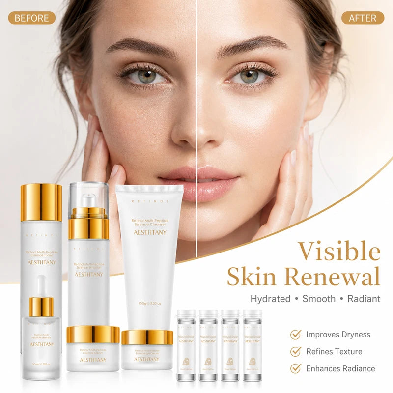 7-Piece Retinol & Multi-Peptide Skincare Set the full kit contents laid out
