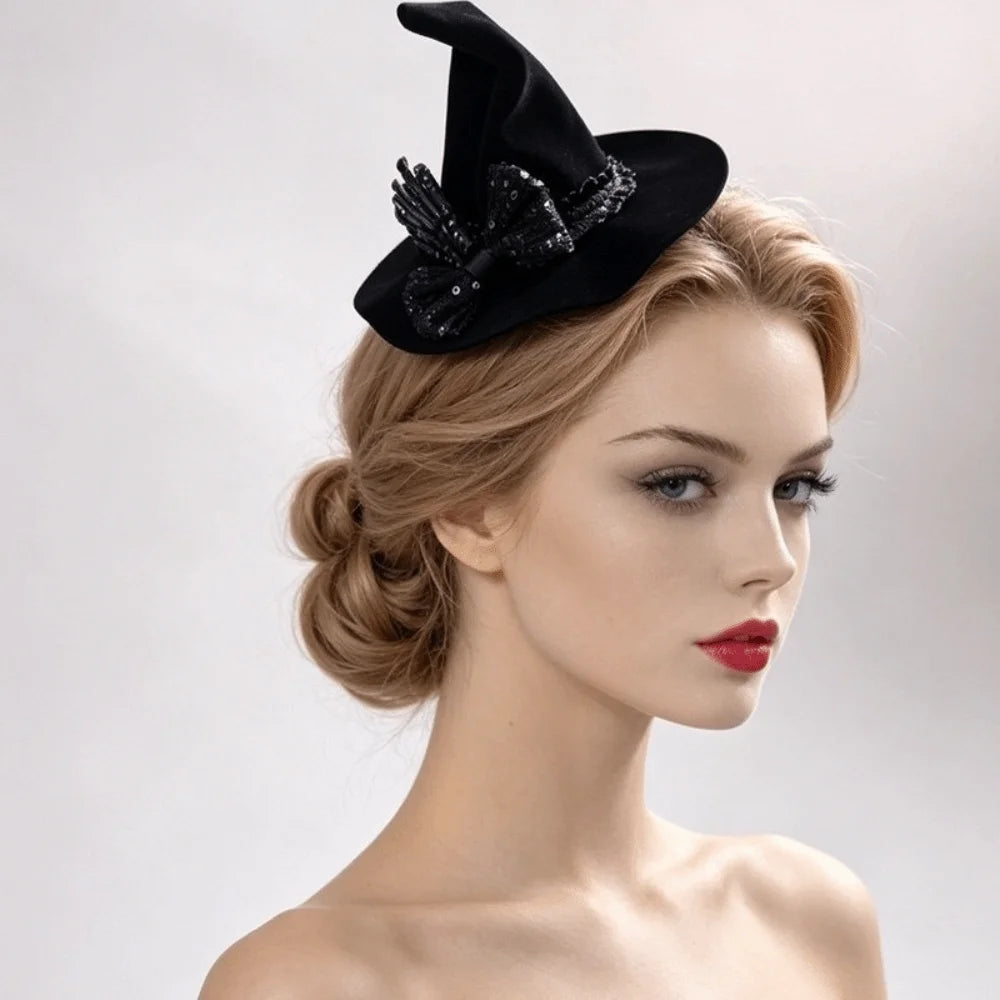 Flower Witch Hat Hair Clip Skull Spider Gothic Style Halloween Hair Clip Headdress Dark Black Witch Hairpins Cosplay