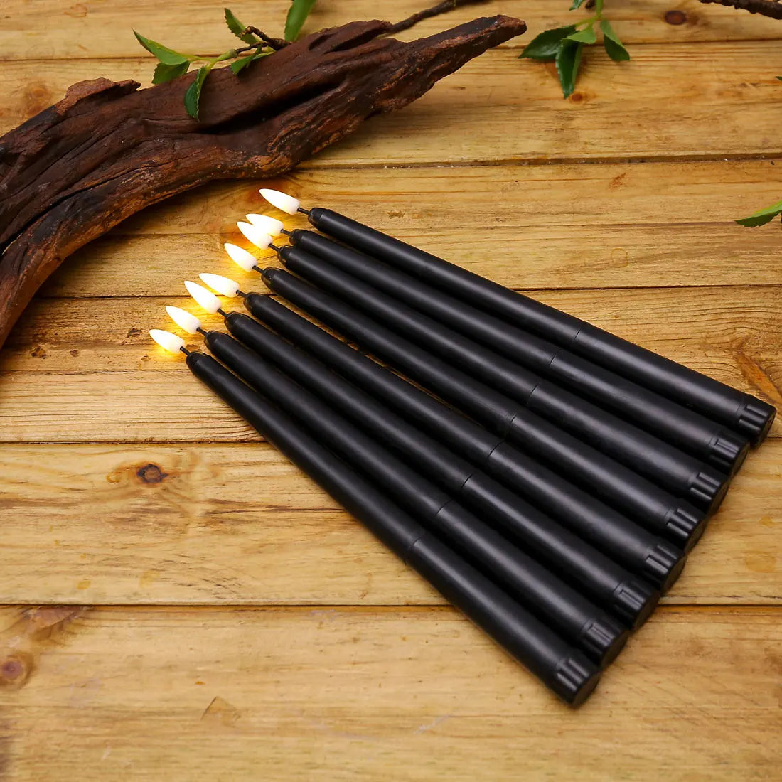 3 or 6 Pieces Black Flameless LED Taper Candles 11 inch,Plastic Realistic Flickering Decorative Halloween Candle Light