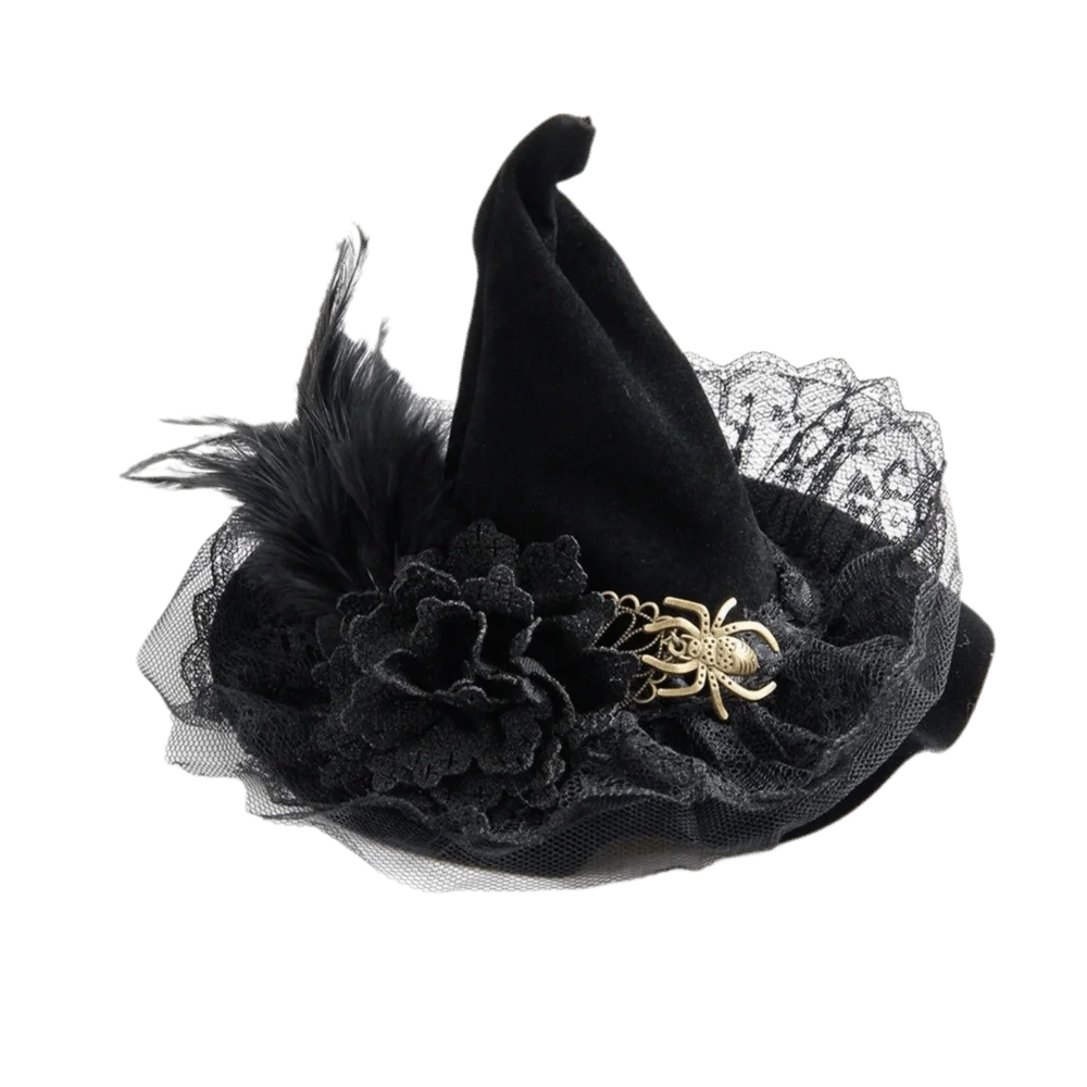 Flower Witch Hat Hair Clip Skull Spider Gothic Style Halloween Hair Clip Headdress Dark Black Witch Hairpins Cosplay