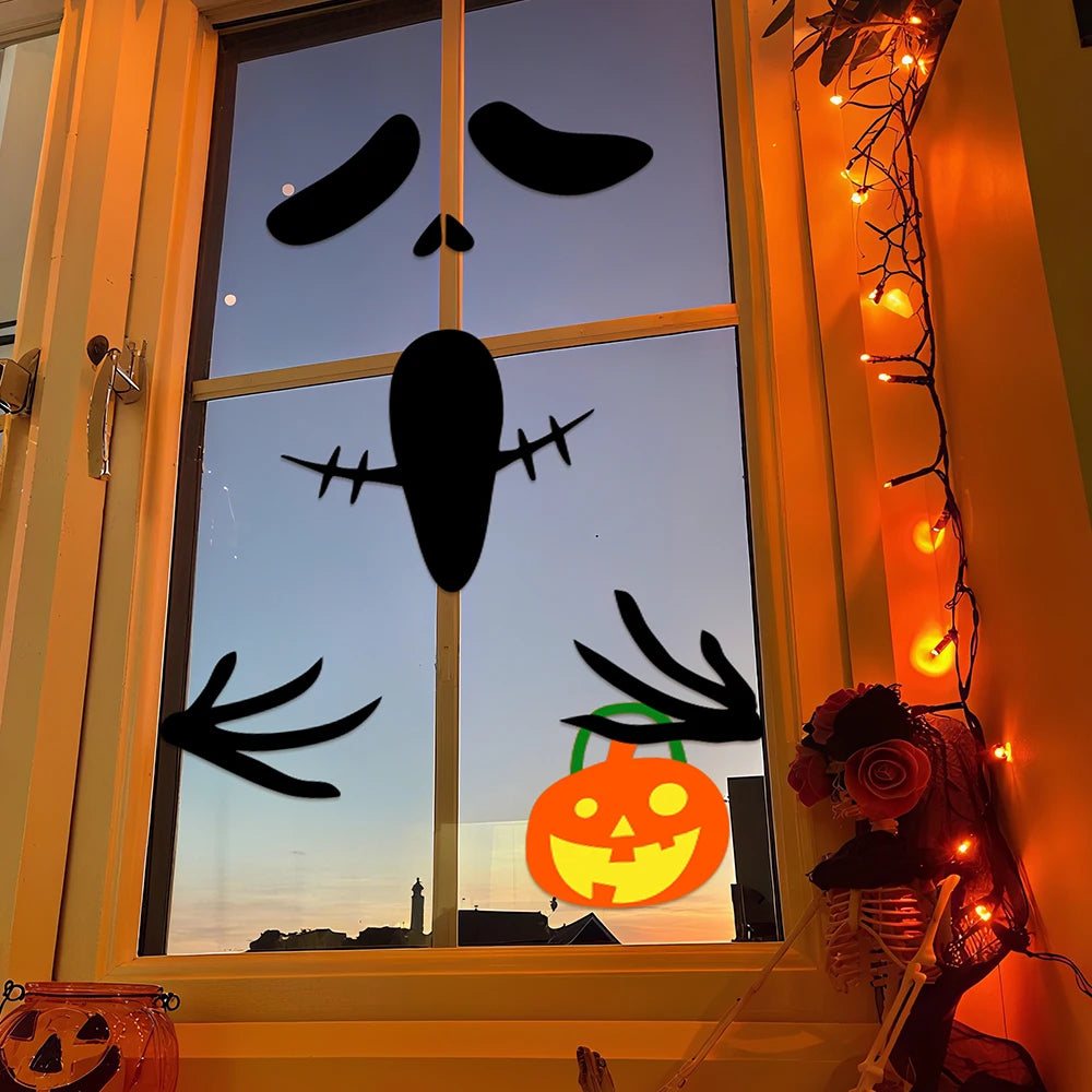 Halloween Decorations Room Door Stickers Window Decor Skeleton Hand Pumpkin DIY Window Stickers Ghost Devil Witch Hat Decor