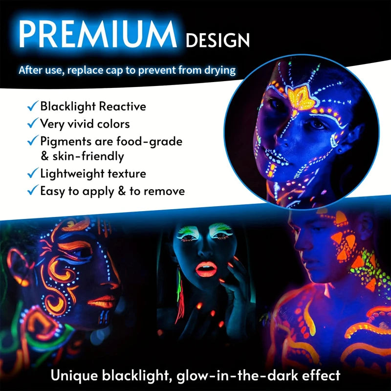 12pcs UV Neon Face Body Paint Kit,Fluorescent Glow in The Dark Face Paint Crayons Sticks for Mardi Halloween Masquerade Makeup