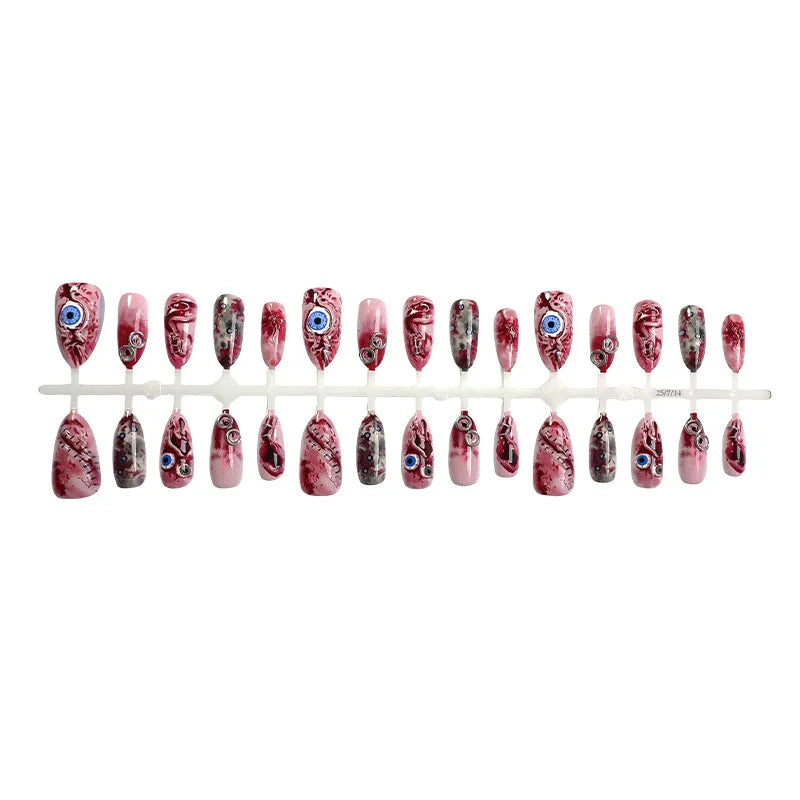 30PCS Terror Halloween Press-on Nails 3D Blood Stained Eyeballs Unique Clowns High-quality Nail Art Fake Nail Almond False Nails