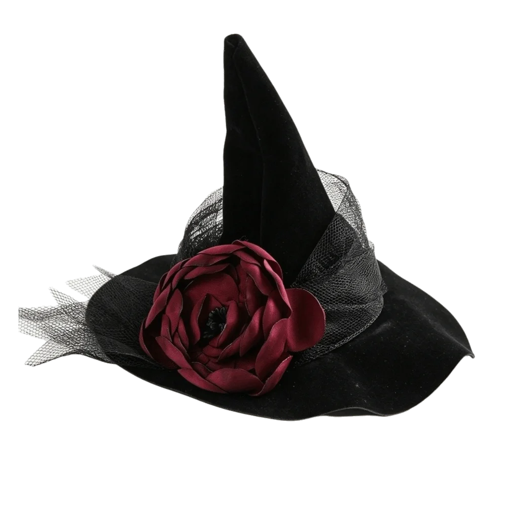 Flower Witch Hat Hair Clip Skull Spider Gothic Style Halloween Hair Clip Headdress Dark Black Witch Hairpins Cosplay