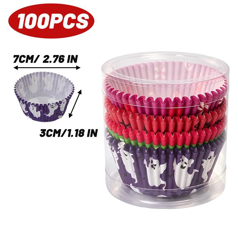 100PCS Halloween Cupcake Liners Ghost Pumpkin Muffin Baking Cups Wrapper Tray Holder DIY Party Candy Cake Decorations Supplies
