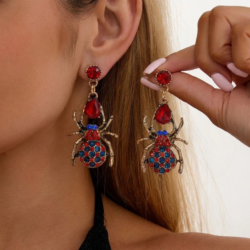 Halloween Pumpkin Dangle Earrings for Women Crystal Zircon Ghost Spider Long Tassel Dripping Oil Earring Party Festival Jewelry