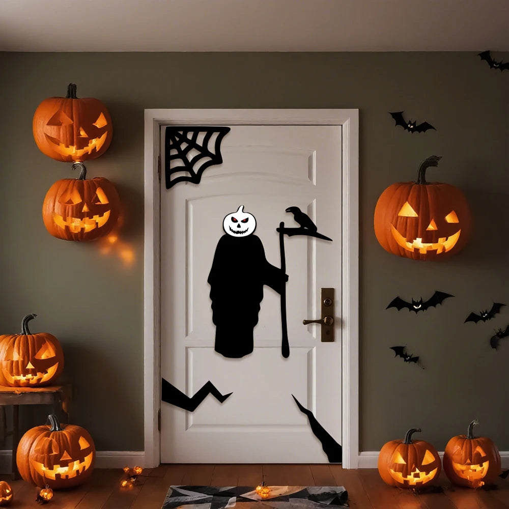 Halloween Decorations Room Door Stickers Window Decor Skeleton Hand Pumpkin DIY Window Stickers Ghost Devil Witch Hat Decor
