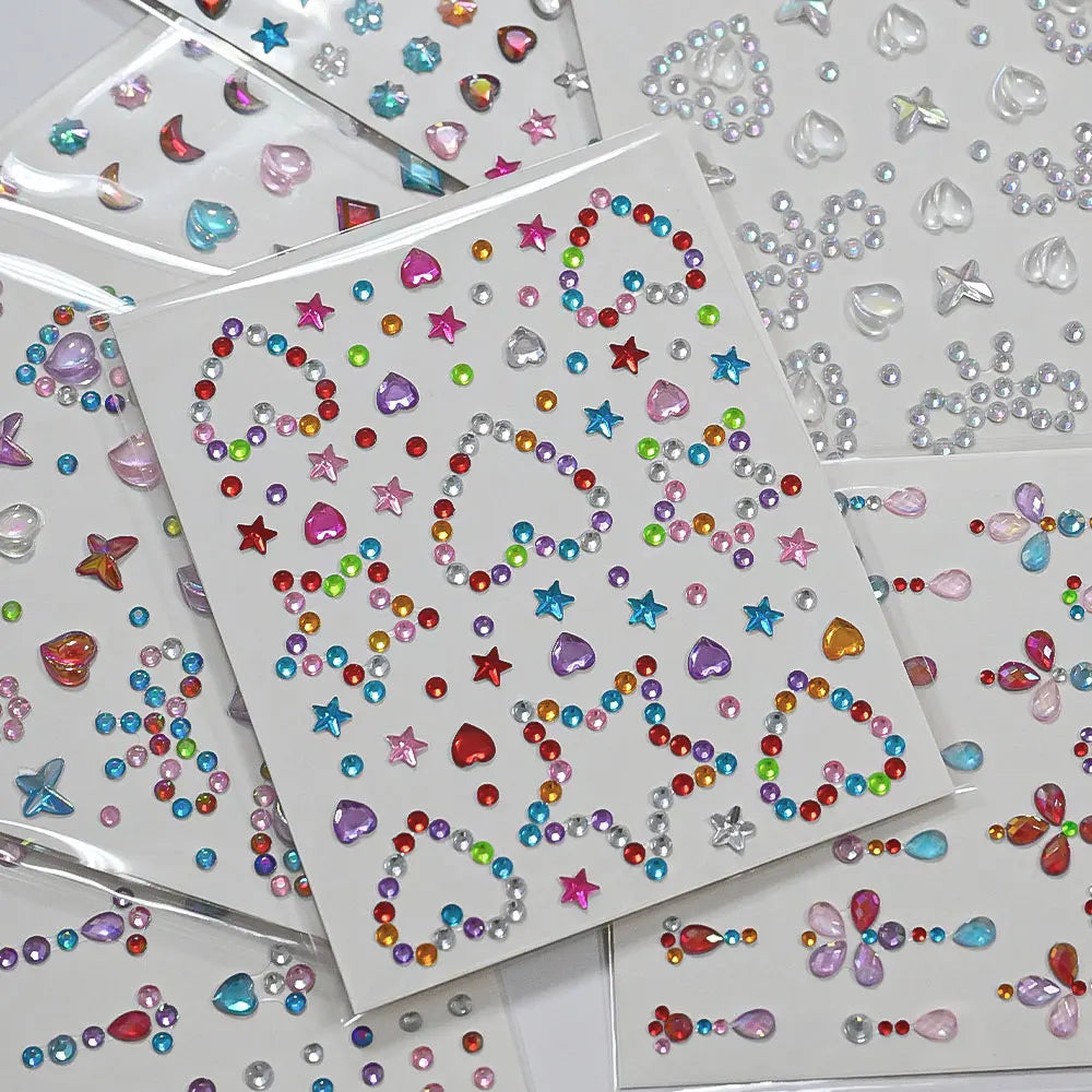1pcs Laser Sparkle Stars Diamond/Pearls Face Gems Stickers Heart Moon Shape Rhinestones for Eyes/Face Stickers Temporary Tattoos