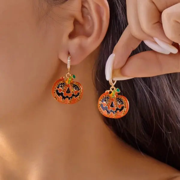 Halloween Pumpkin Dangle Earrings for Women Crystal Zircon Ghost Spider Long Tassel Dripping Oil Earring Party Festival Jewelry